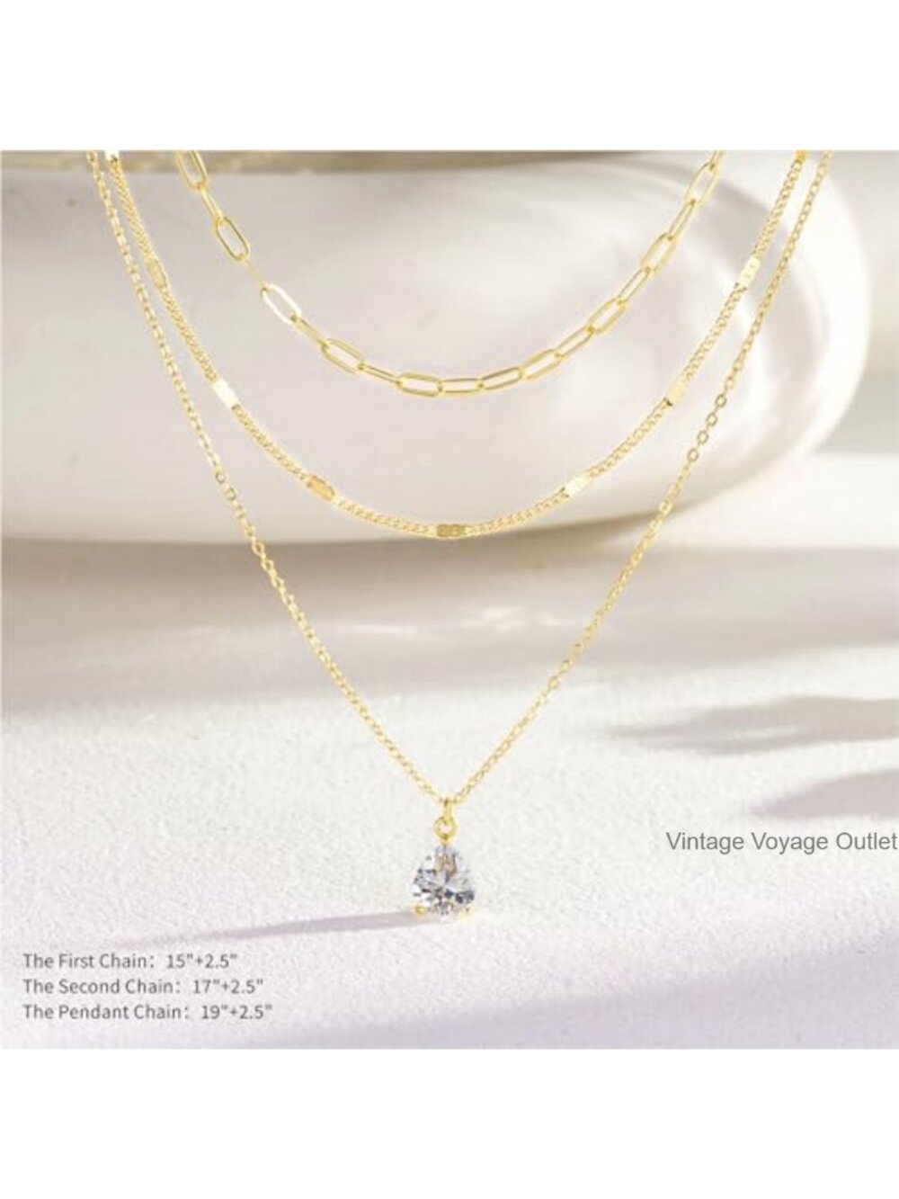 14K Gold Plated Layered Necklaces Set Adjustable Detachable Women